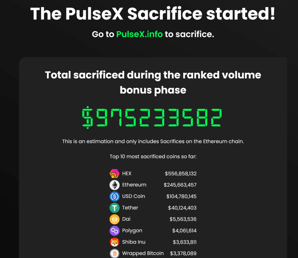 PulseX Sacrifice for the upcoming PulseChain hardfork