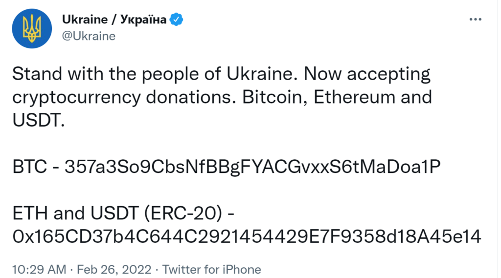 Ukraine used Crypto donations to raise money while under attack from Russia