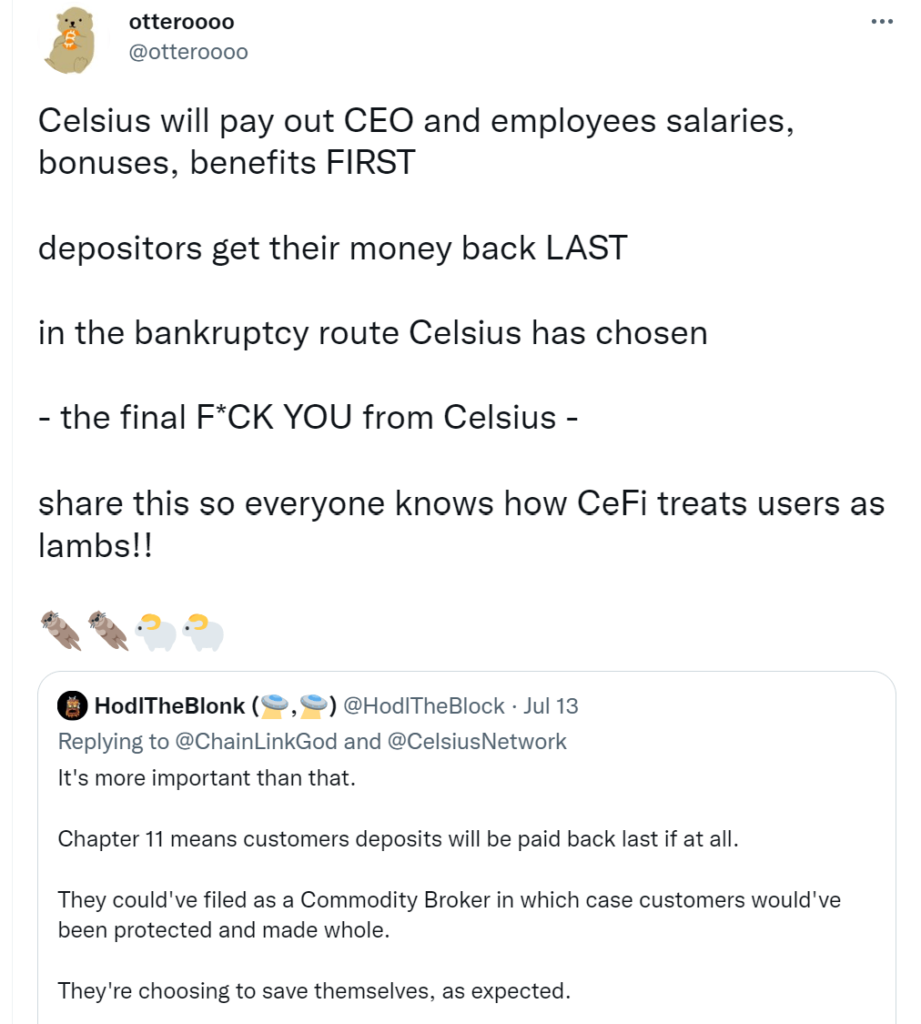 Celsius structures bankruptcy to pay back depositors last