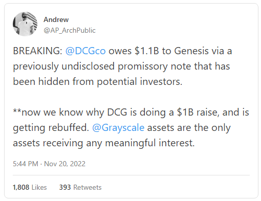 DCG owes Genesis a $1.1 billion promissory note 